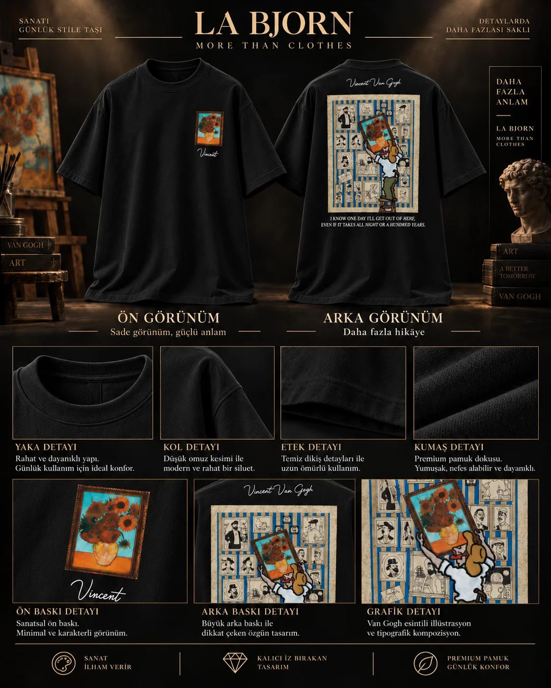 Vincent Gallery Siyah Oversize Baskılı Tişört