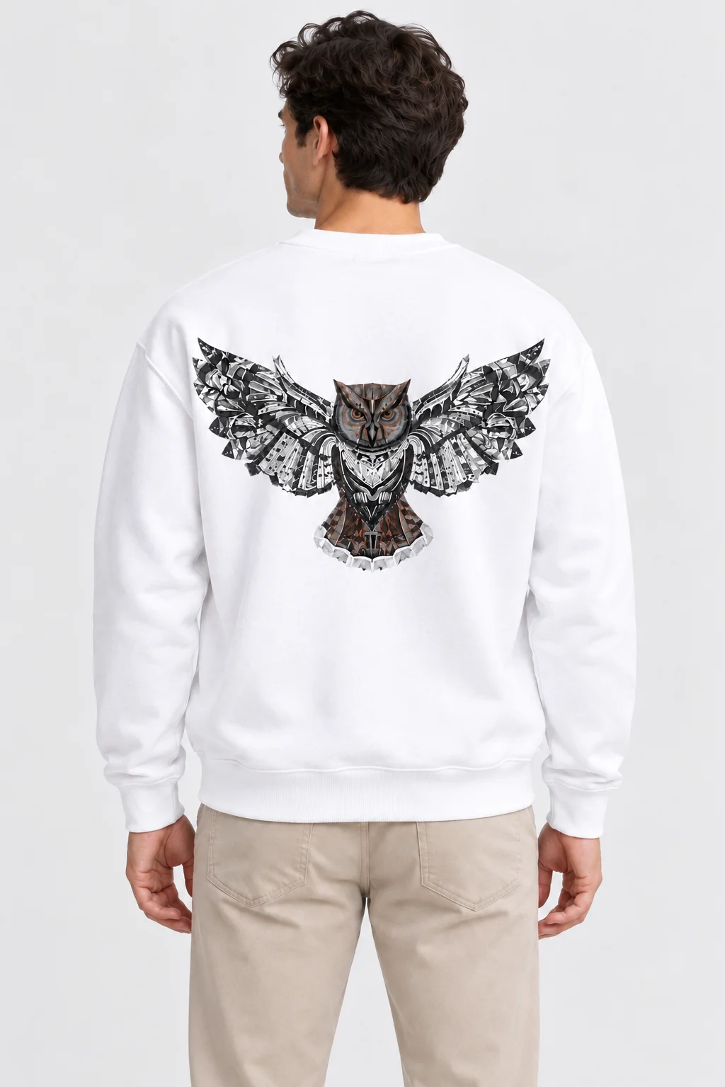Baykuş Baskılı Beyaz Sweatshirt