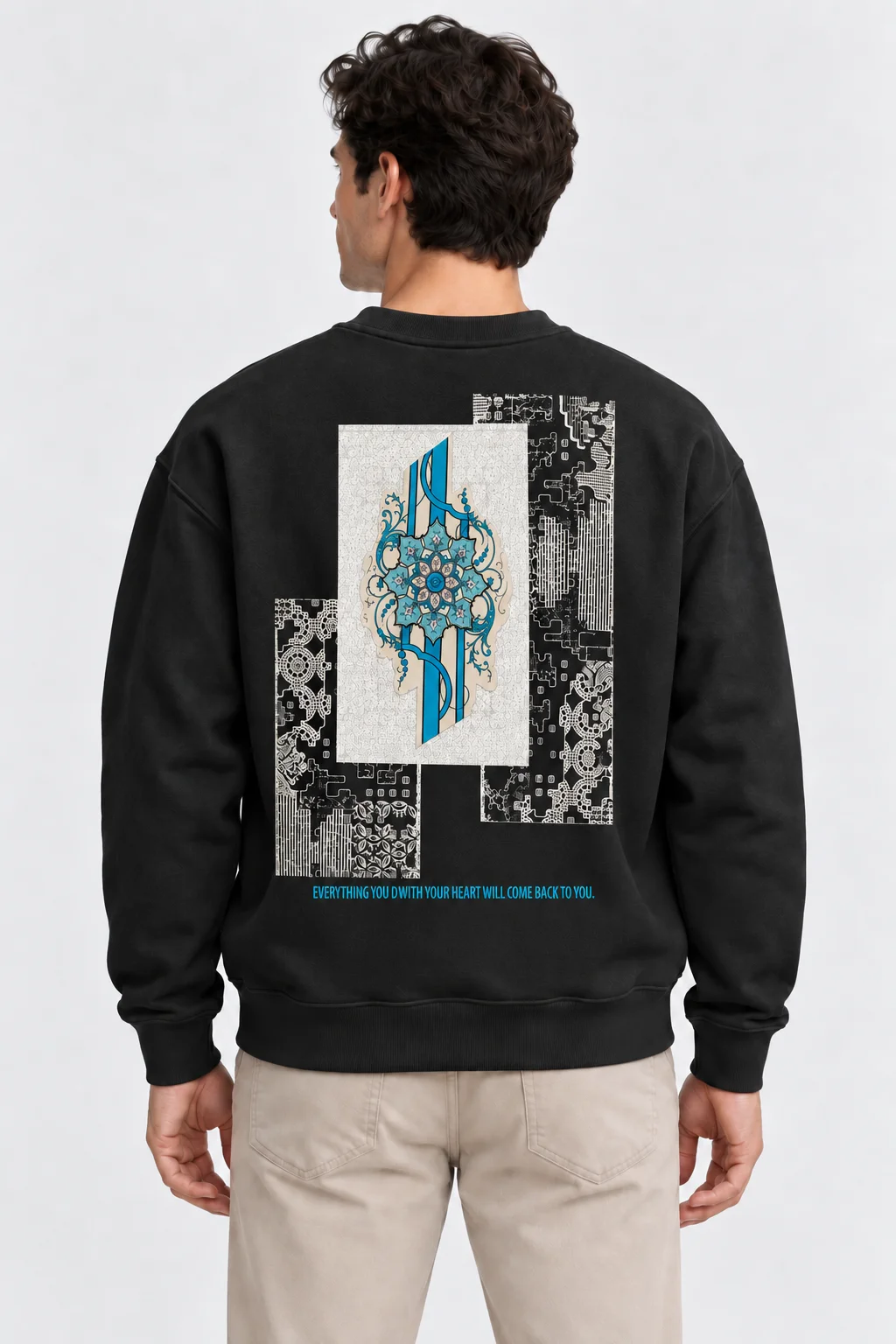 Anadolu Çini Baskılı Siyah Sweatshirt