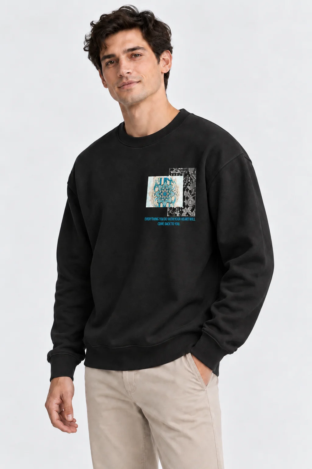 Anadolu Çini Baskılı Siyah Sweatshirt