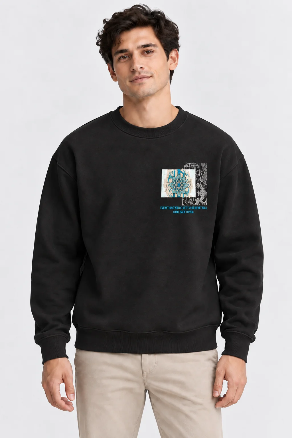 Anadolu Çini Baskılı Siyah Sweatshirt