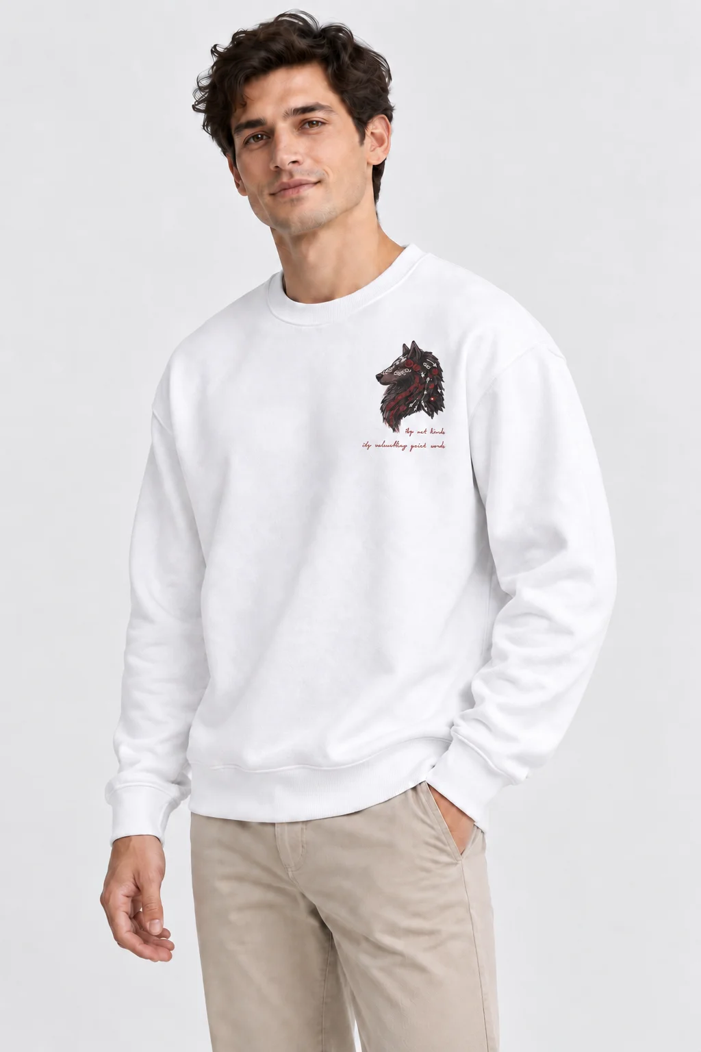 Kurt Baskılı Beyaz Sweatshirt