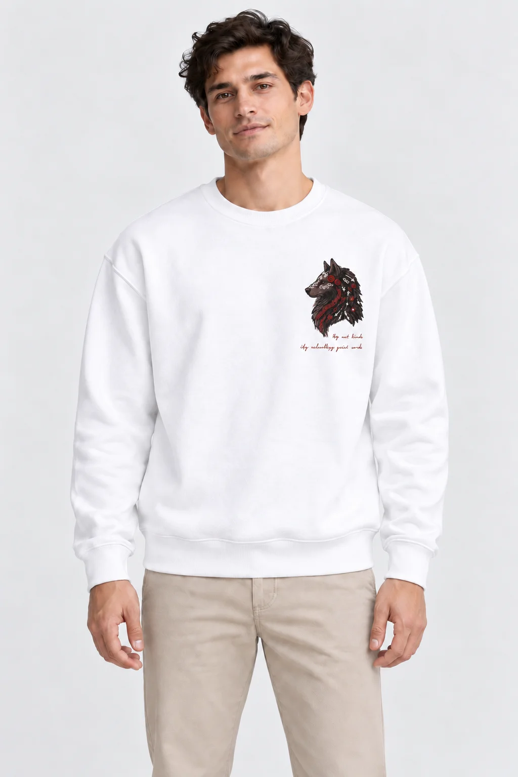 Kurt Baskılı Beyaz Sweatshirt