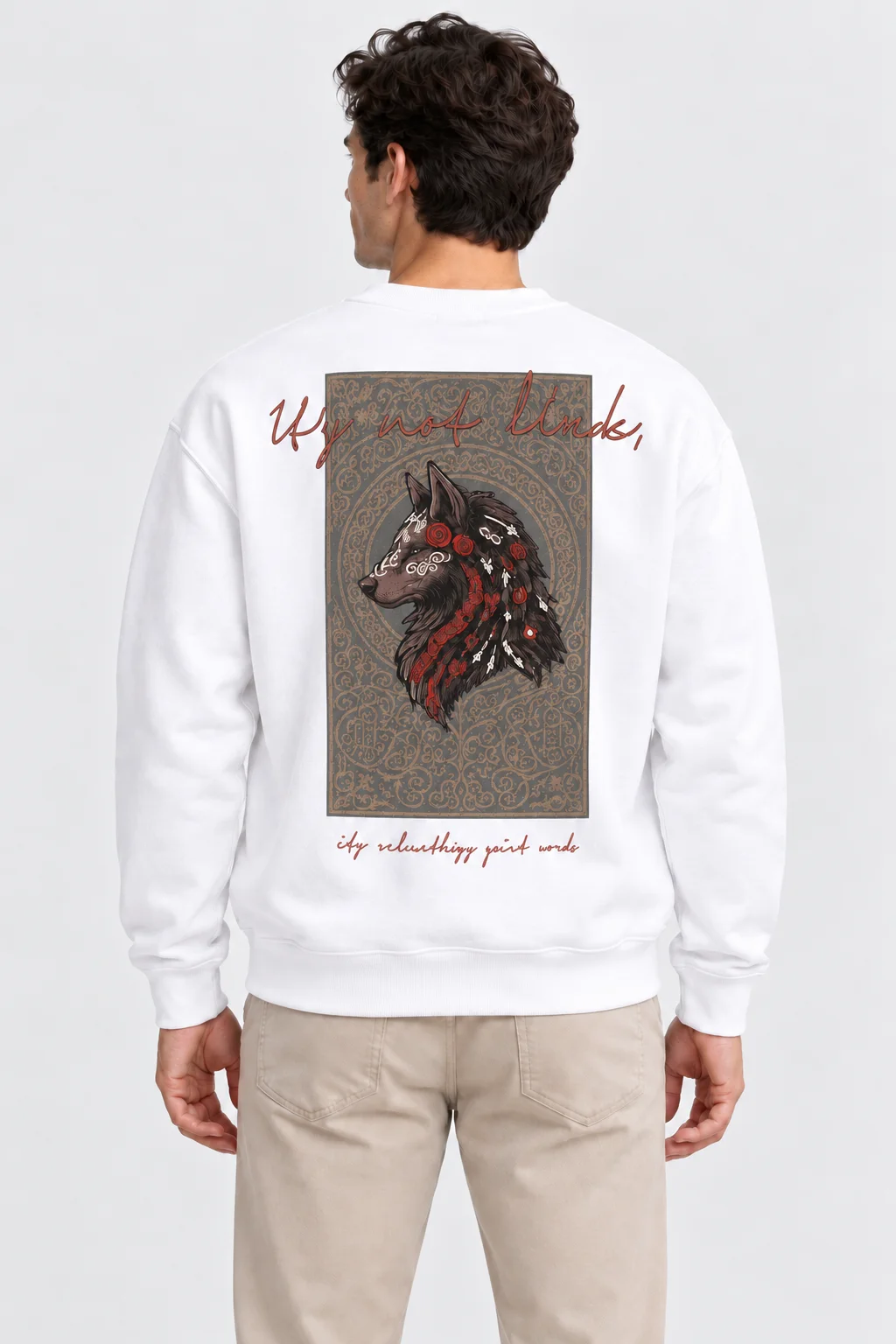 Kurt Baskılı Beyaz Sweatshirt