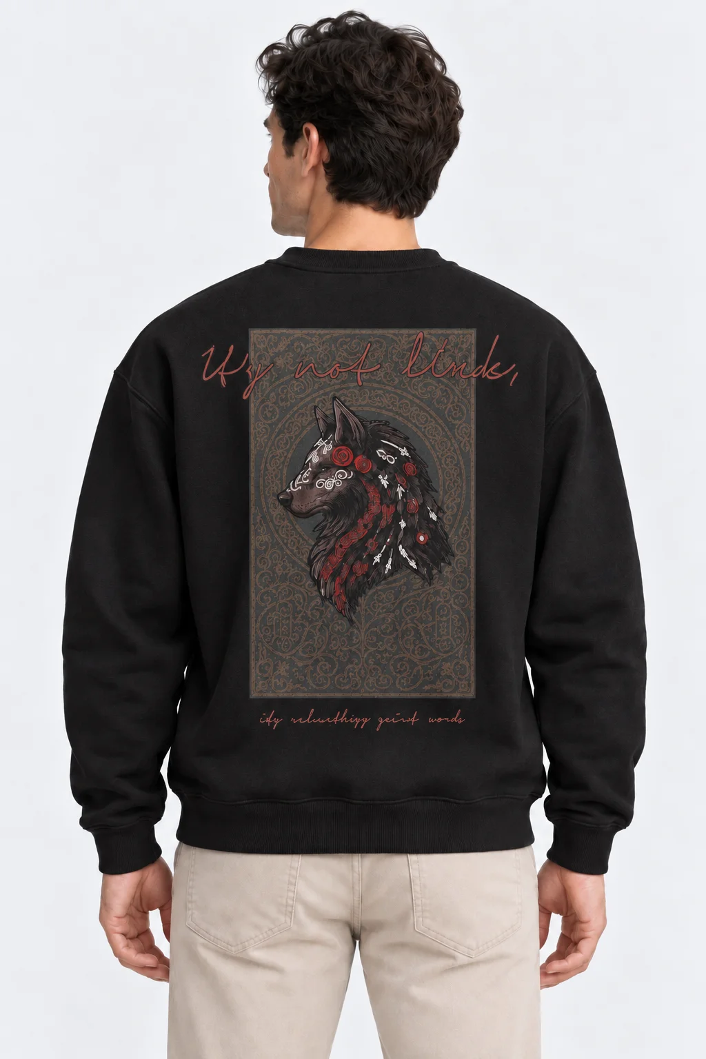 Kurt Baskılı Siyah Sweatshirt