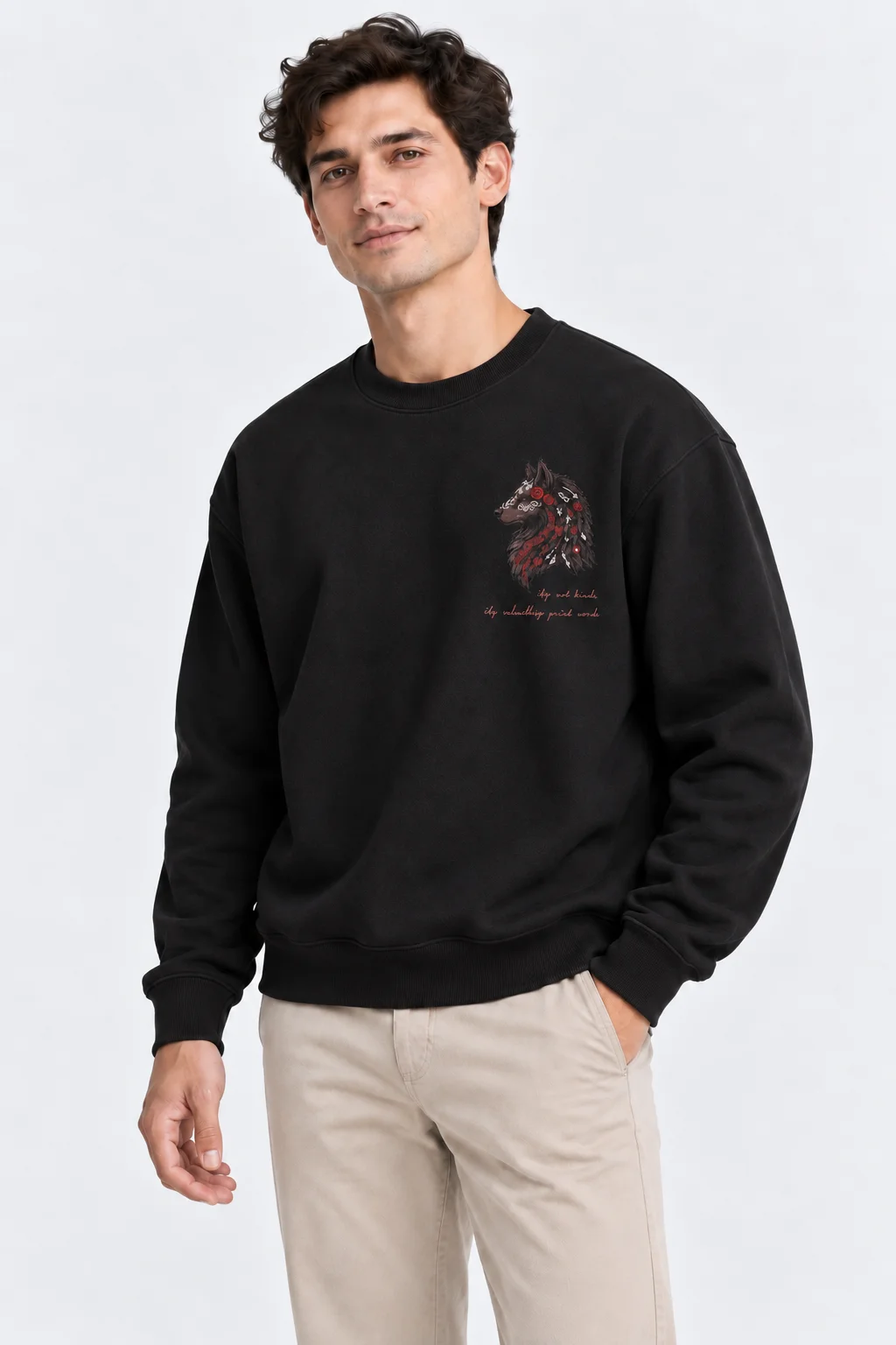 Kurt Baskılı Siyah Sweatshirt