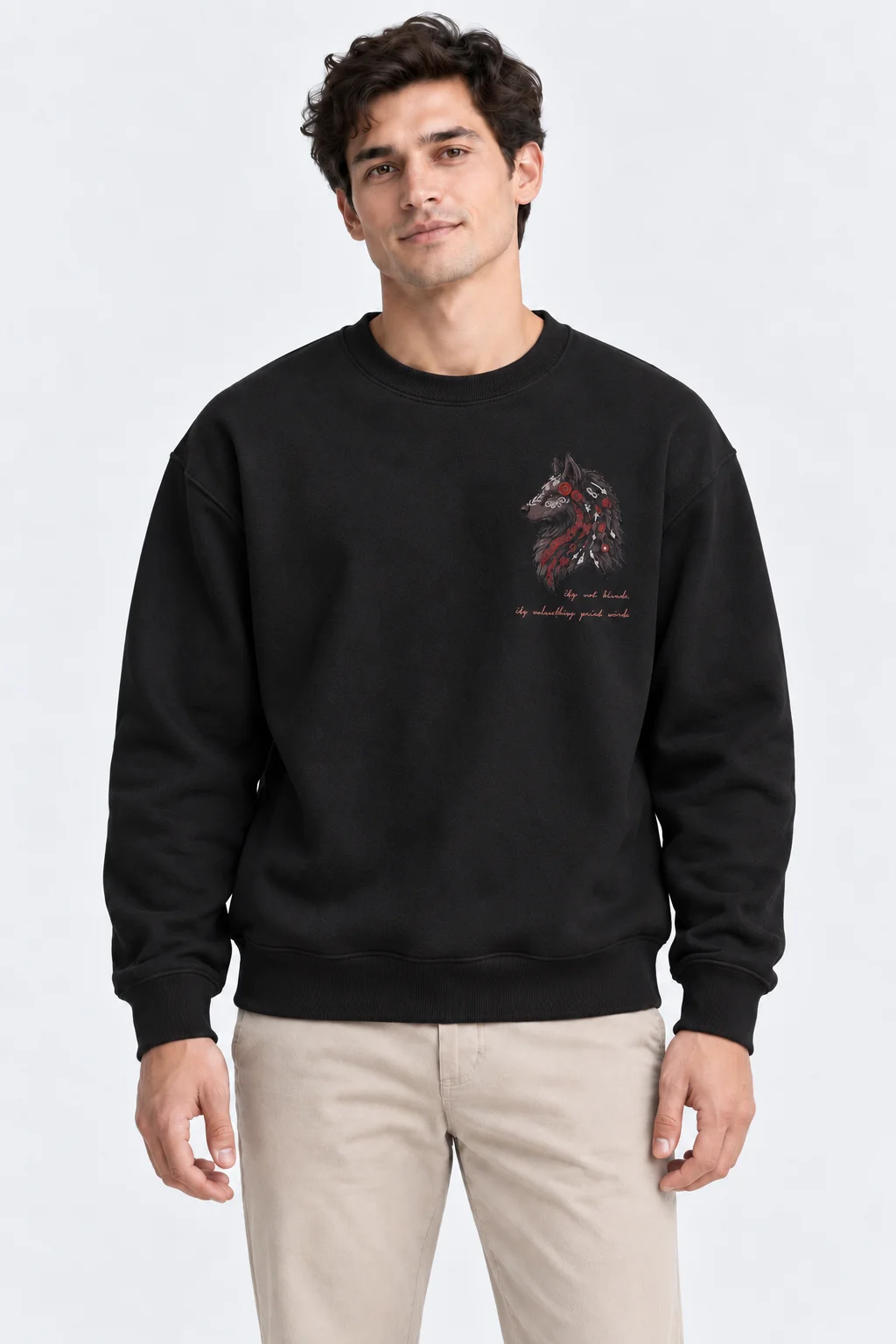 Kurt Baskılı Siyah Sweatshirt