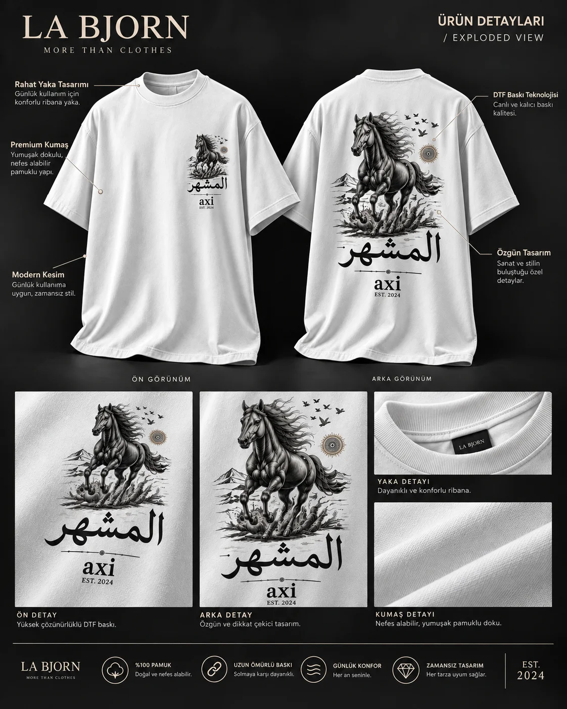 Stallion Spirit Beyaz Nakışlı Tişört