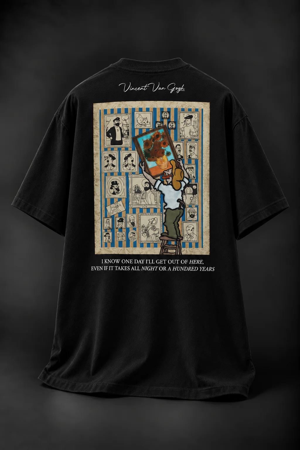 Vincent Gallery Siyah Oversize Baskılı Tişört