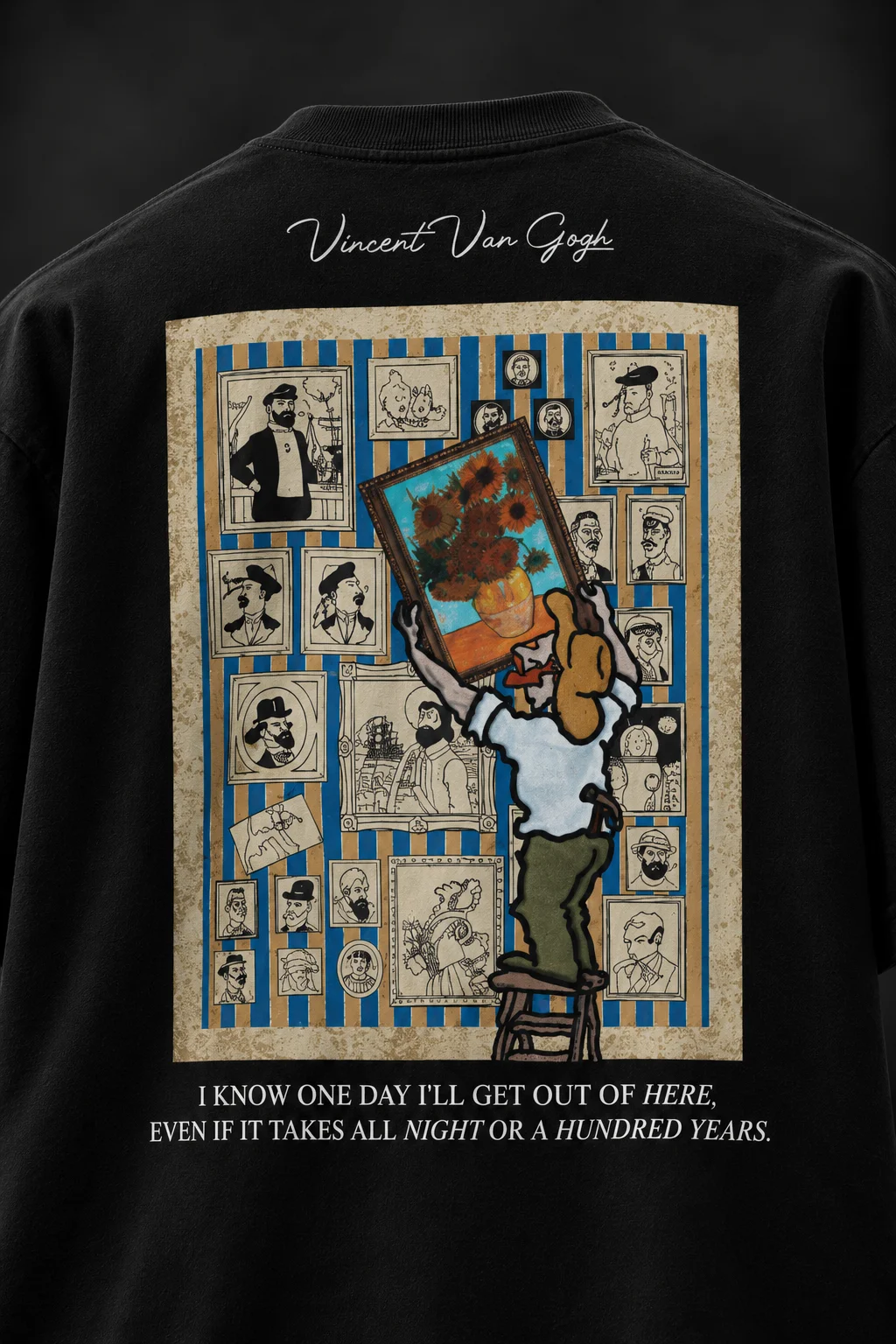 Vincent Gallery Siyah Oversize Baskılı Tişört