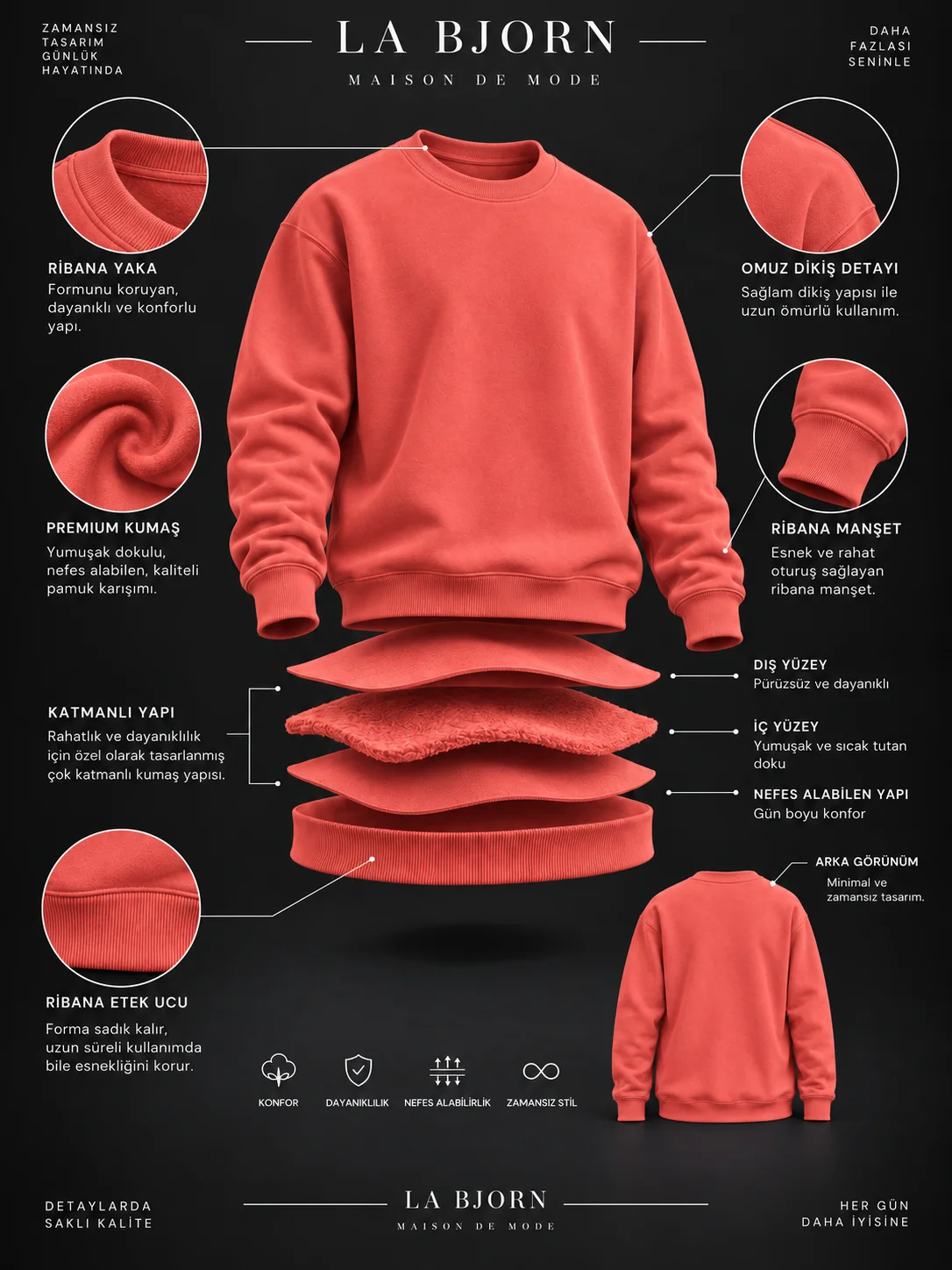 Essential Form Kırmızı Basic Sweatshirt