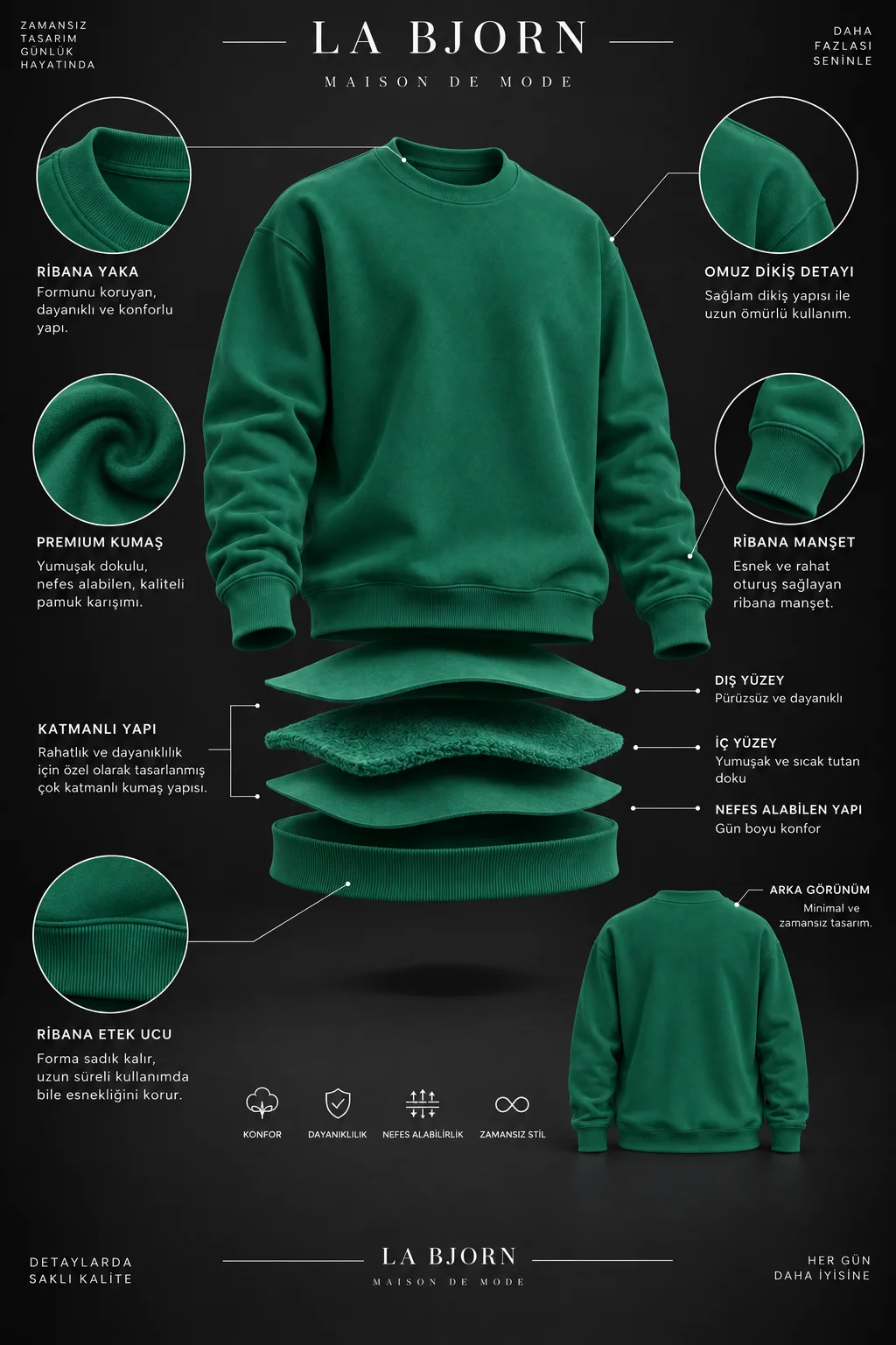 Essential Form Koyu Yeşil Basic Sweatshirt