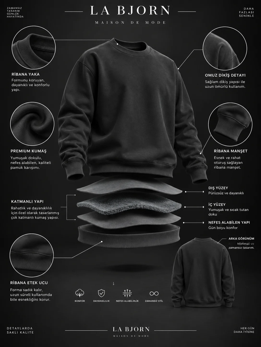 Essential Form Siyah Basic Sweatshirt
