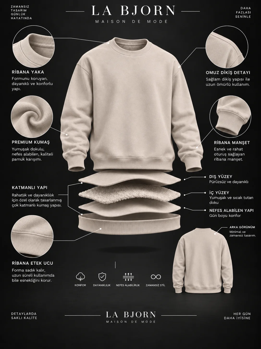 Essential Form Krem Basic Sweatshirt