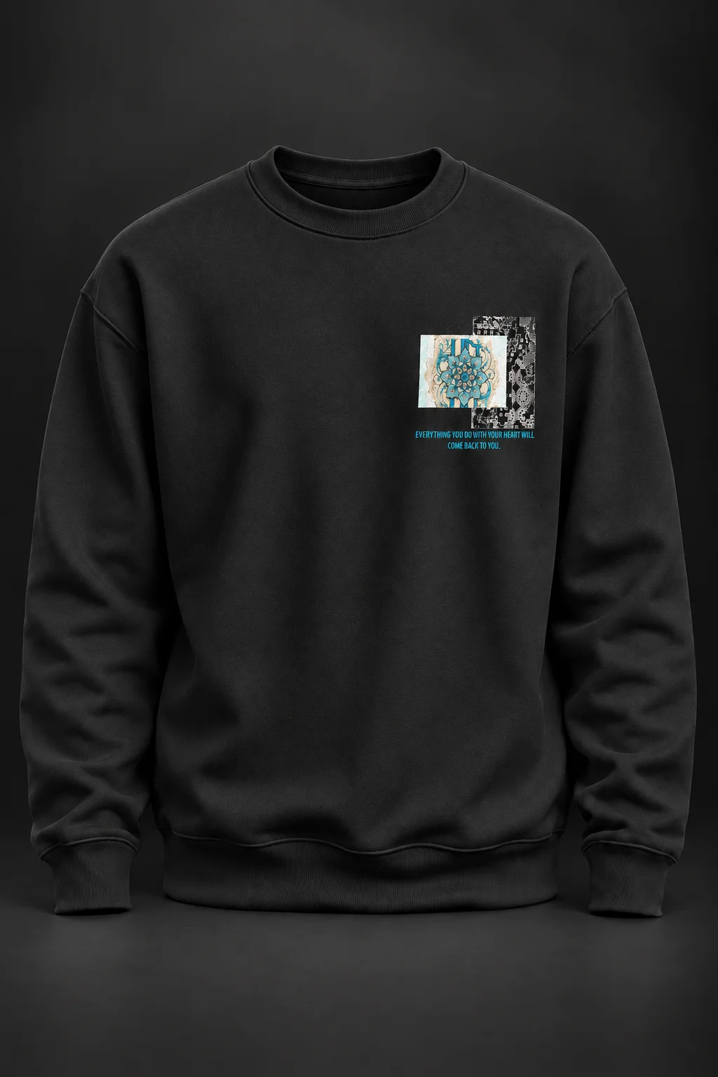 Anadolu Çini Baskılı Siyah Sweatshirt