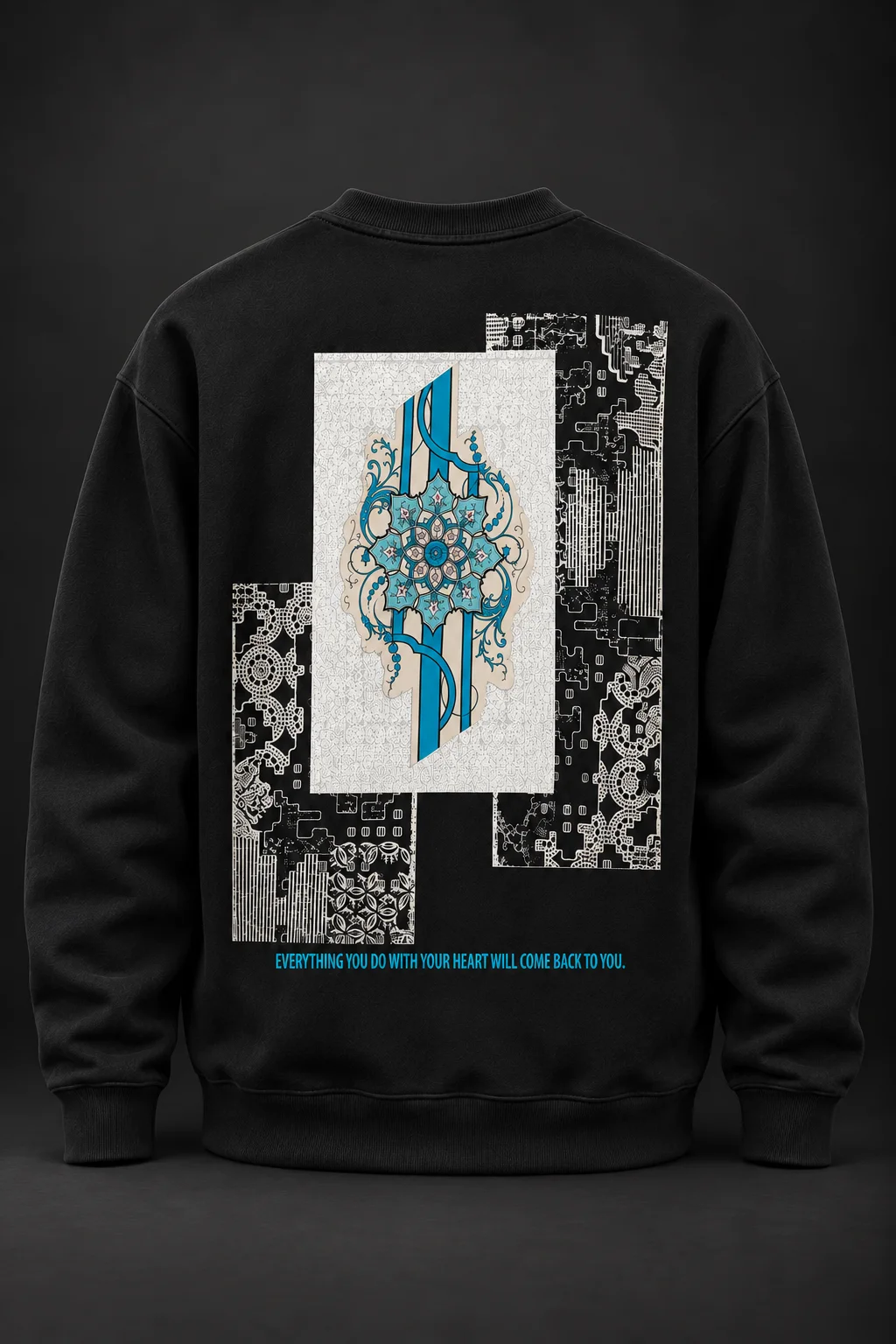 Anadolu Çini Baskılı Siyah Sweatshirt