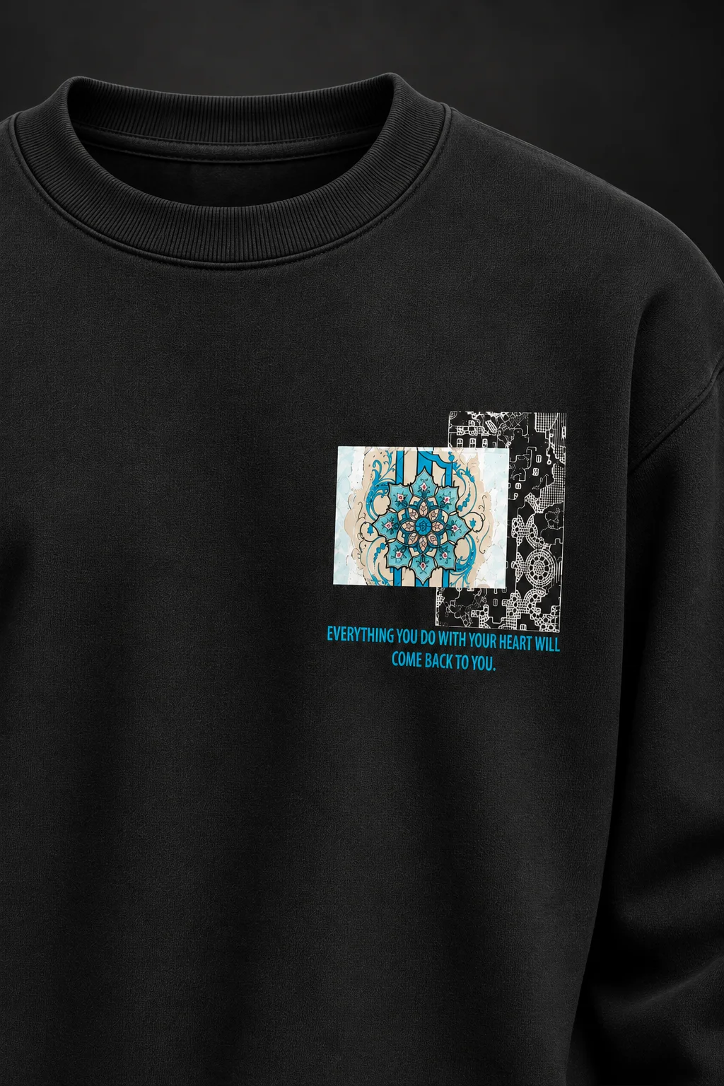 Anadolu Çini Baskılı Siyah Sweatshirt