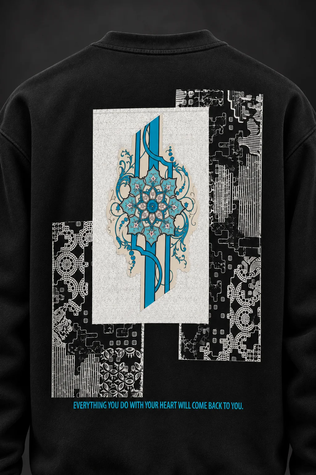 Anadolu Çini Baskılı Siyah Sweatshirt