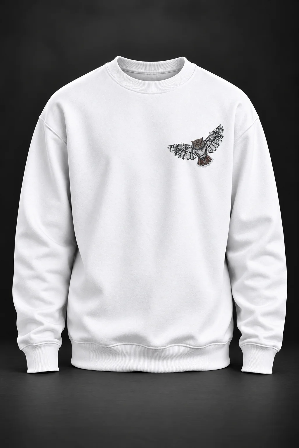 Baykuş Baskılı Beyaz Sweatshirt