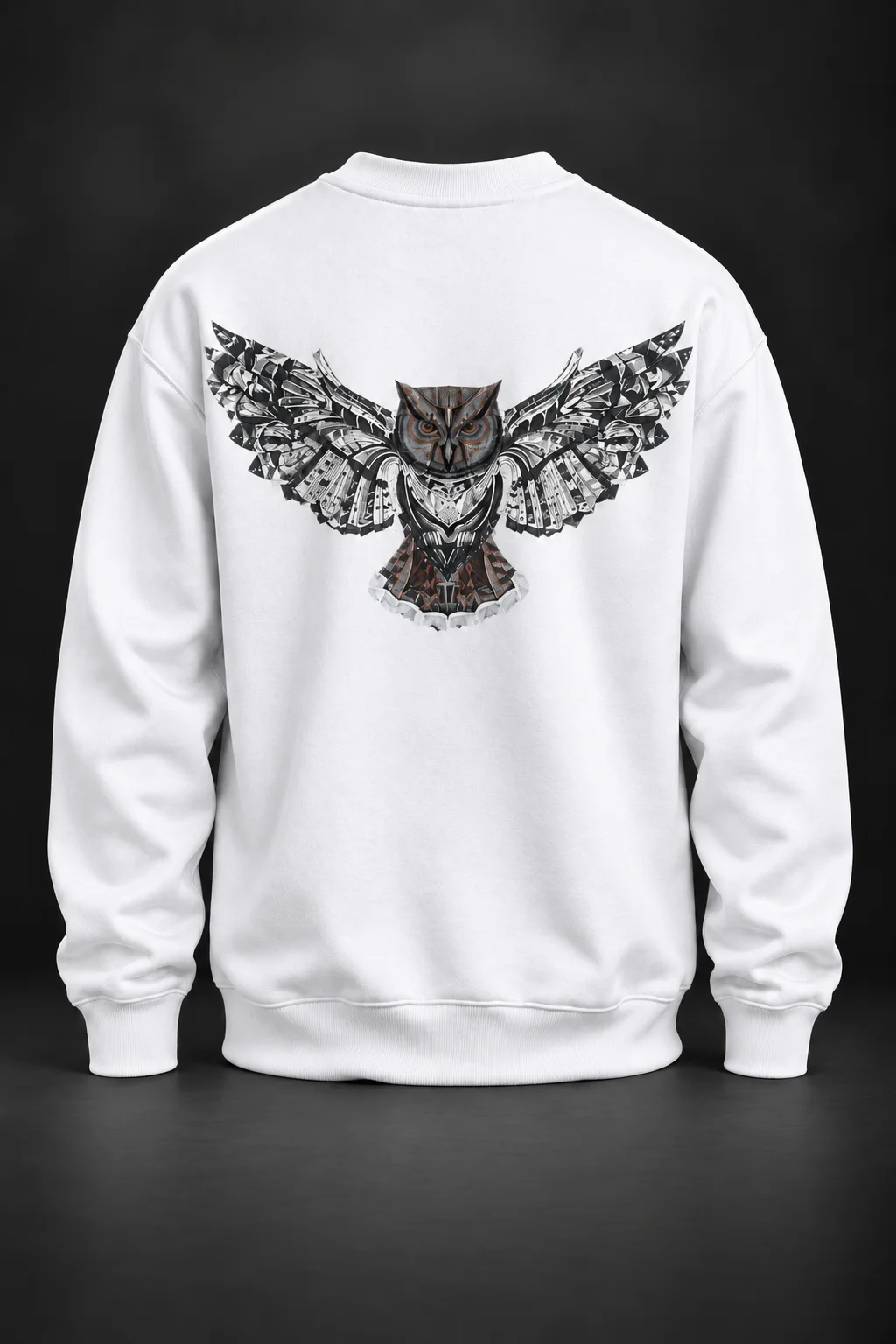 Baykuş Baskılı Beyaz Sweatshirt