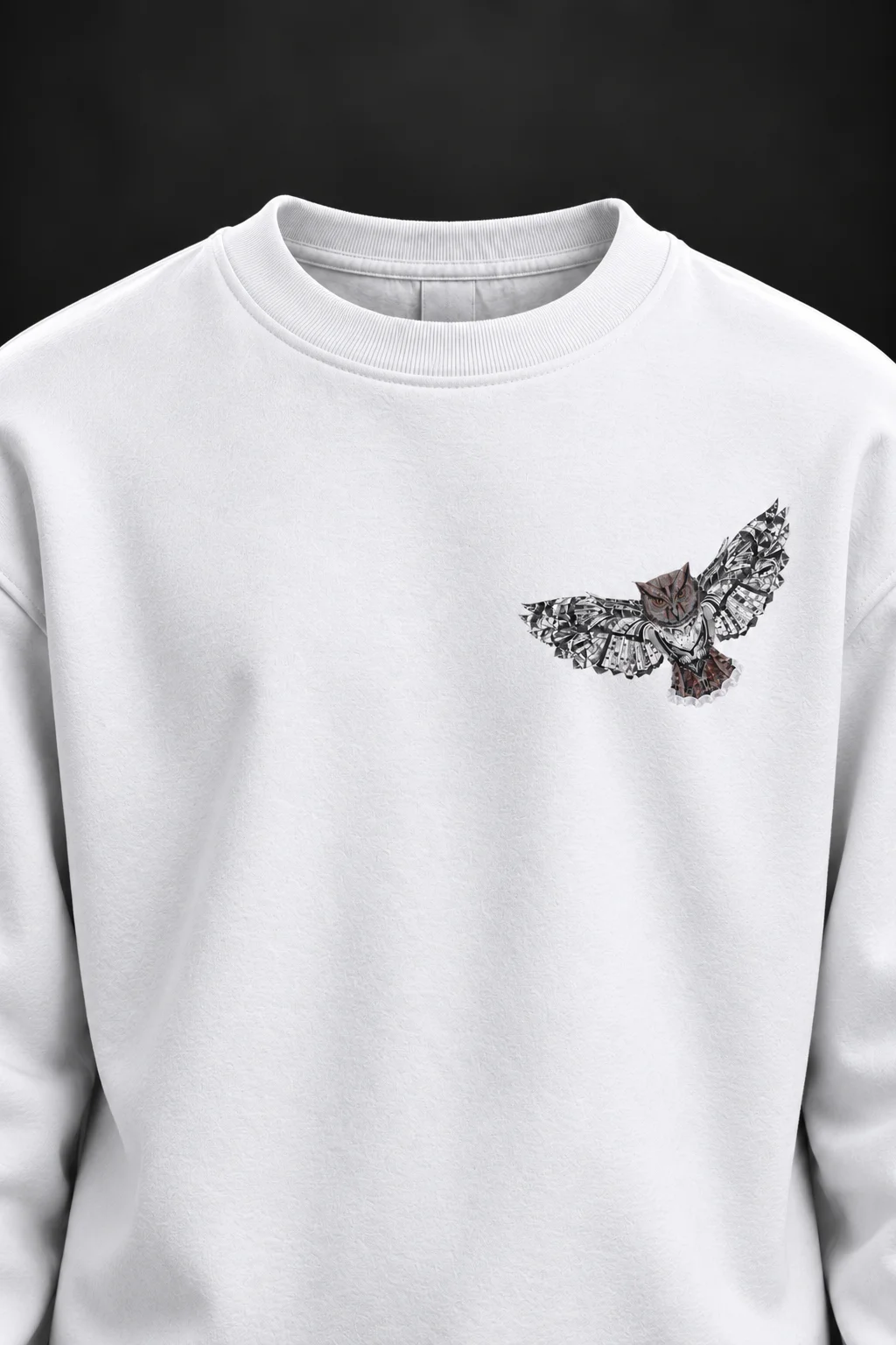 Baykuş Baskılı Beyaz Sweatshirt