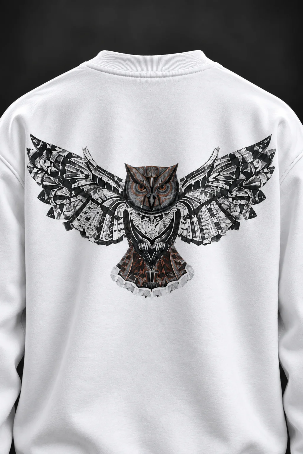 Baykuş Baskılı Beyaz Sweatshirt