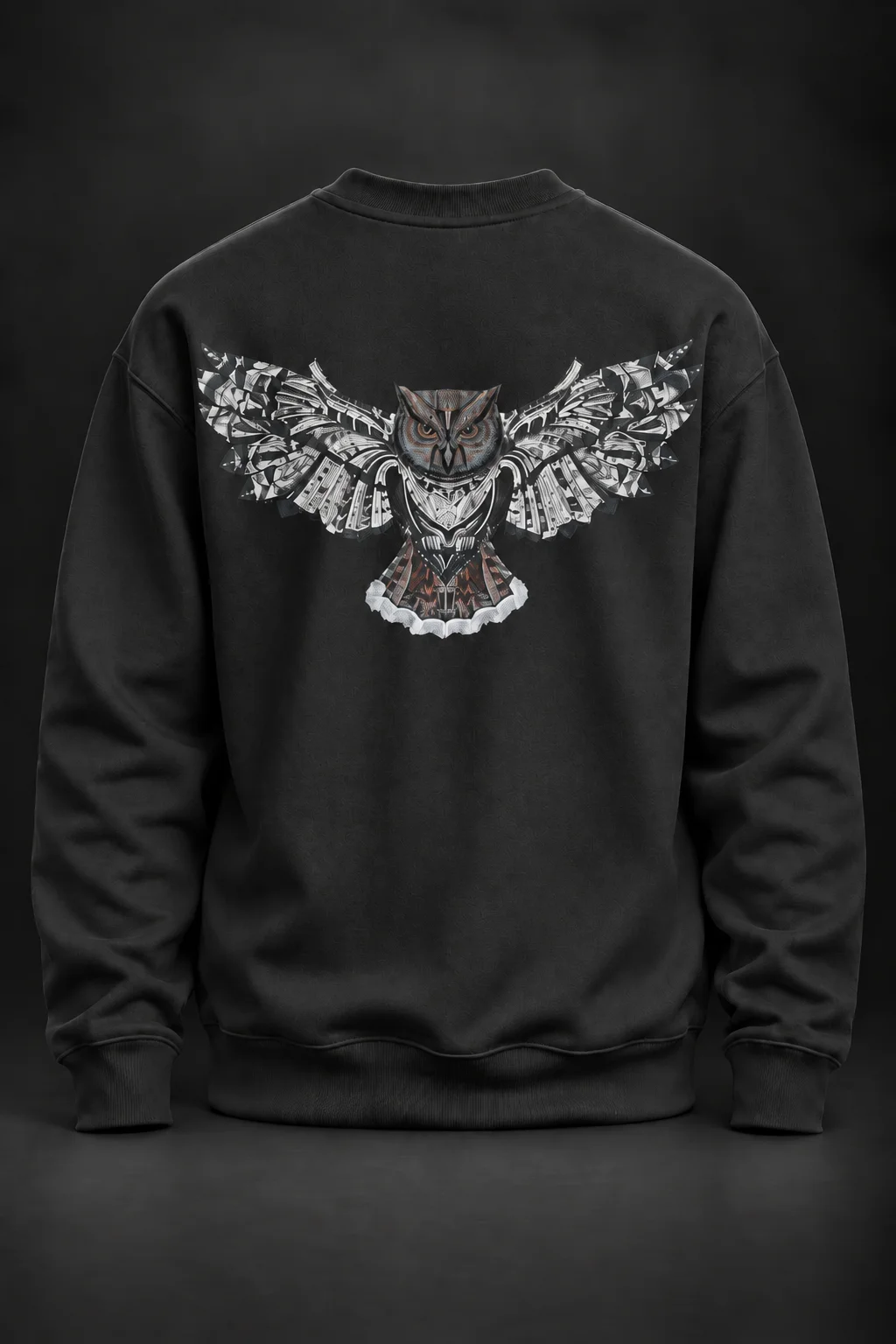 Baykuş Baskılı Siyah Sweatshirt