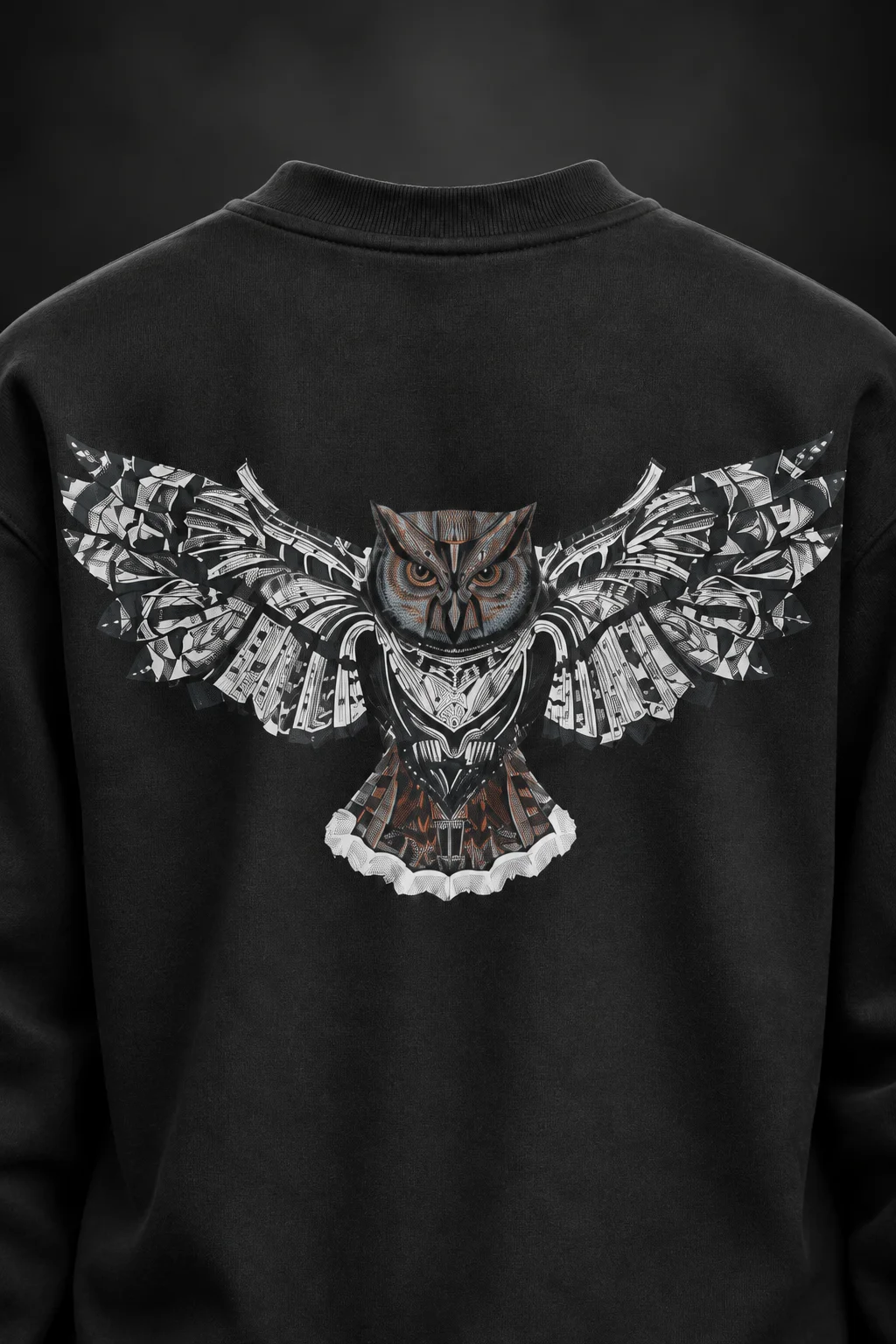Baykuş Baskılı Siyah Sweatshirt