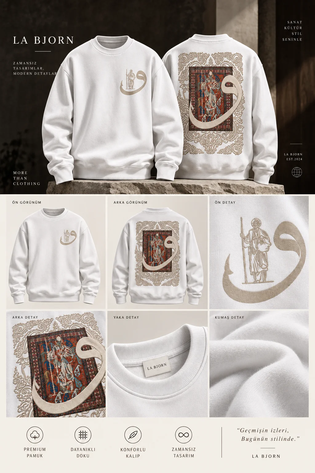 Heritage Carpet Beyaz Baskılı Sweatshirt