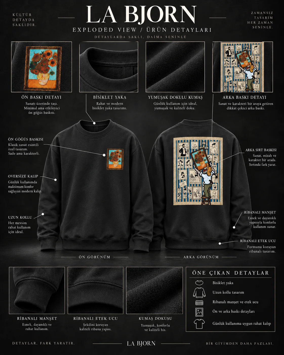 Sunflower Gallery Siyah Baskılı Sweatshirt
