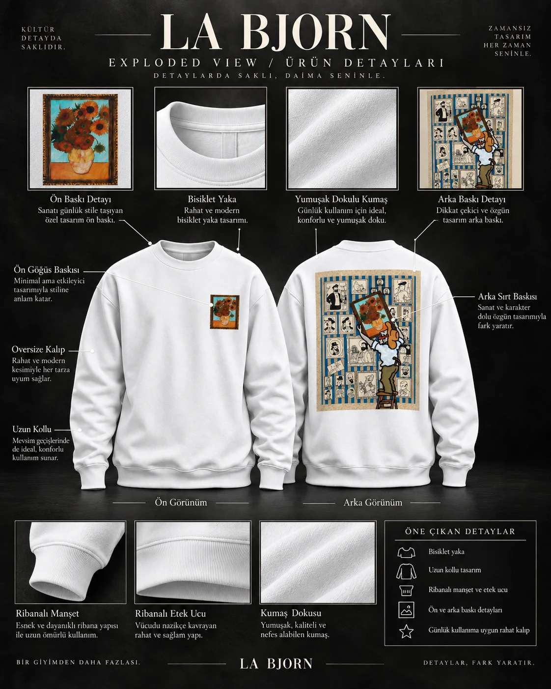 Sunflower Gallery Beyaz Baskılı Sweatshirt